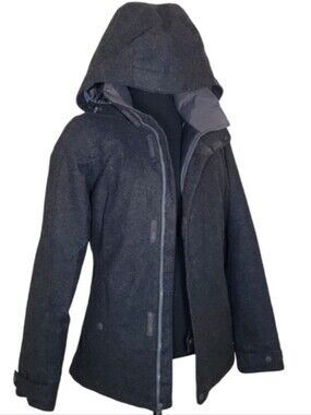 Burton Jet Set Gray Heather Wool Blend Hooded Snow Ski Jacket Sz XS.  Like NEW!